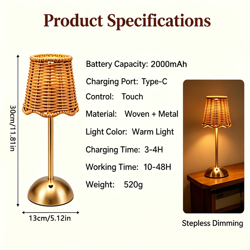 Lámpara de Mesa de Ratán Tejid - Renewable Energy Battery reseña y precio