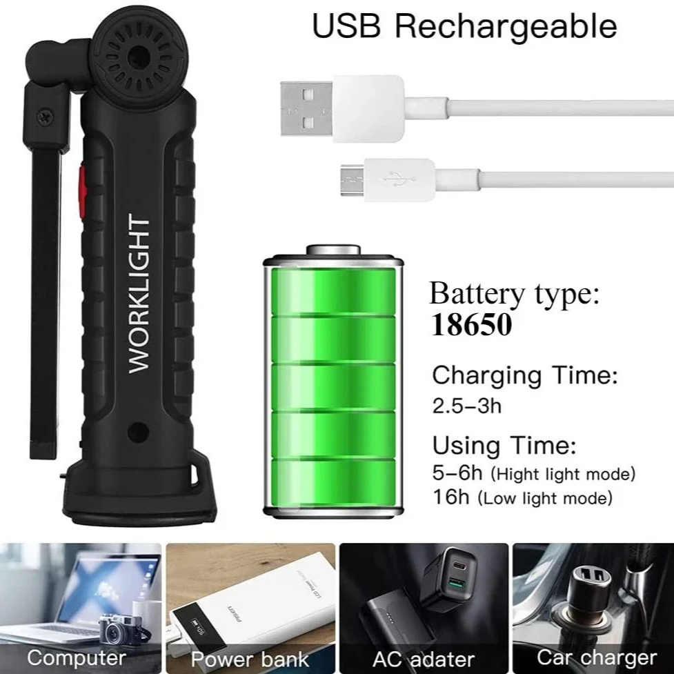 Linterna LED COB portátil, luz - Renewable Energy Battery reseña y precio